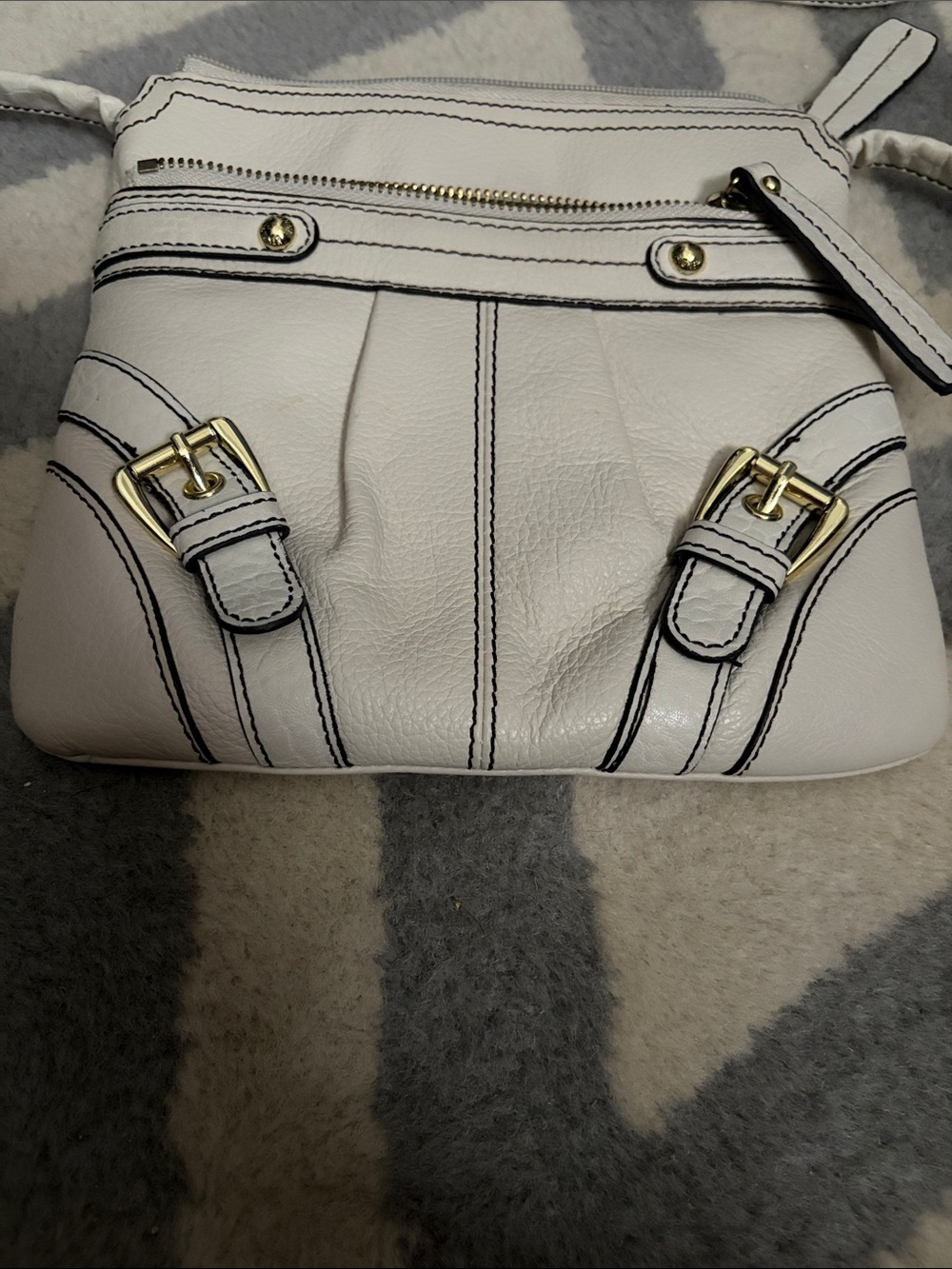 Women's White Crossbody Bag with Gold Hardware - Picture 3 of 3
